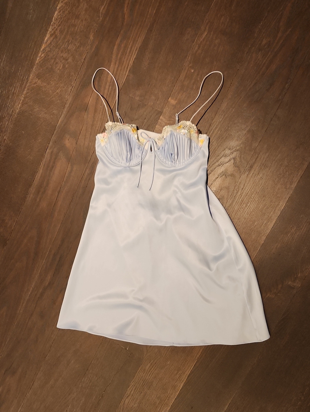 For Love And Lemons Baby Blue Satin Slip Dress
